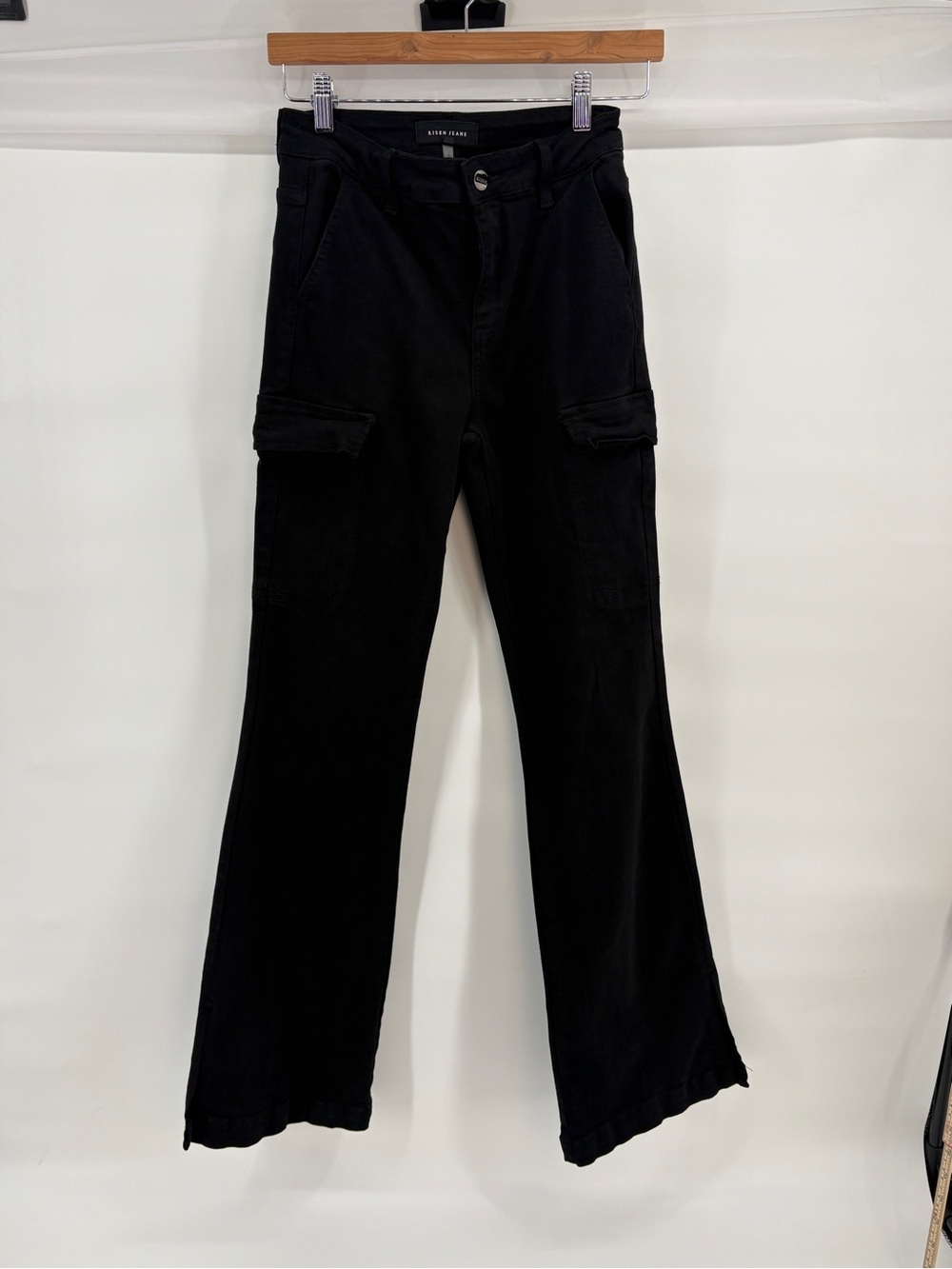 Risen 5 27 Cargo Black Jean Womens High Rise Split Flare Leg Earthy Boho 30